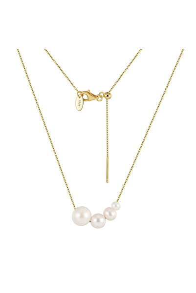Be Special Colier din argint 925 placat cu aur de 14K cu 4 perle, 45 cm