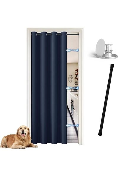 GENERAL Door Curtain with Rod and Magnetic Button Opaque with Eyelets for Liv...