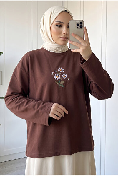 Kirazca Butik Women's Daisy Embroidered Oversize Combed Cotton Tunic