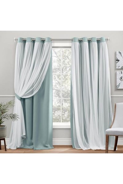 GENERAL TOWN & COUNTRY LUXE Exclusive Home Curtains Catarina Layered Solid Bl...