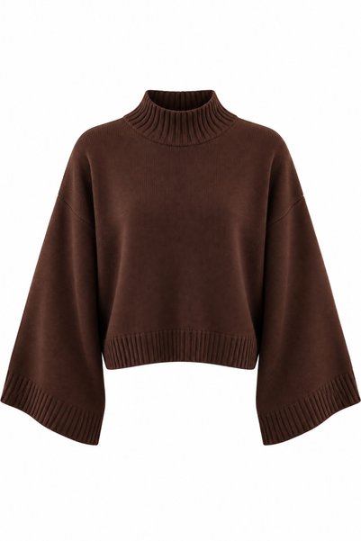 HAZELANNA Half Fisherman's Bat Sleeve Oversize Brown Knitwear Sweater