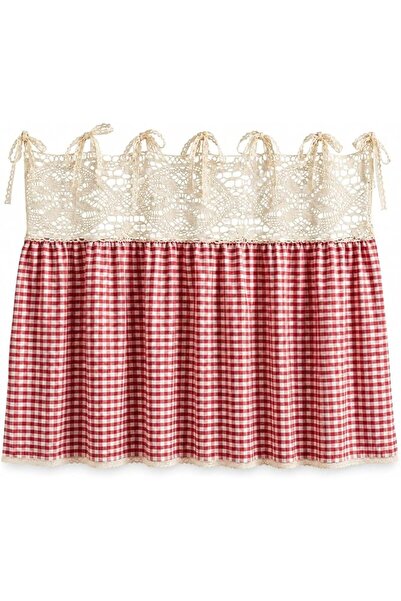GENERAL Vintage Oven Curtain Skirt for Farmhouse Kitchen Decor, Check Decorat...