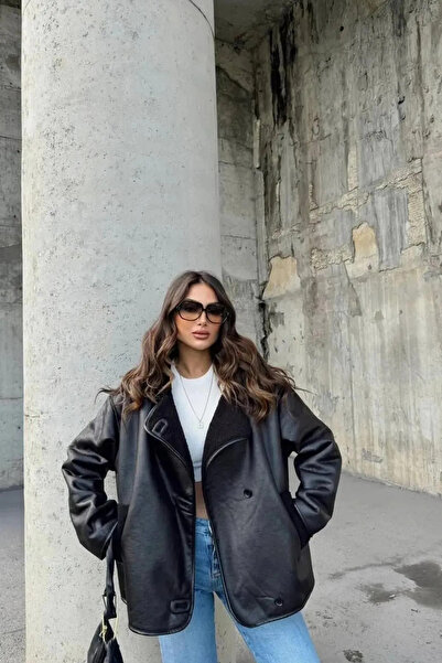 Blanco Women's Black Oversize Jacket Coat