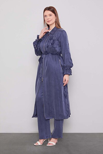 Levidor Zipper Closure Cupra Tunic Navy Blue