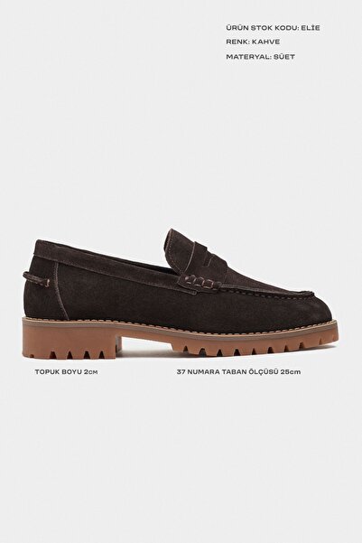NİŞANTAŞI SHOES Elie Bitter Kahve Hakiki Süet Deri Kalın Taban Kadın Penny Loafer