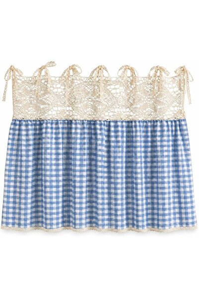 GENERAL Vintage Oven Curtain Skirt for Farmhouse Kitchen Decor, Check Decorat...