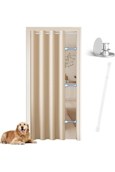 GENERAL Door Curtain with Rod and Magnetic Button Opaque with Eyelets for Liv...