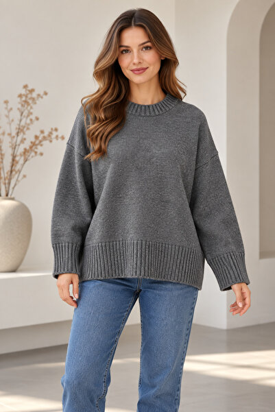 SERAPA Women's Large Size Loose Sweater 10% Wool Crew Neck Oversize Knitwear ...