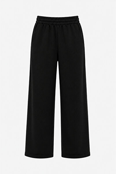 olleo studio Women's Black Soft Touch Wide Leg High Waisted Sweatpants