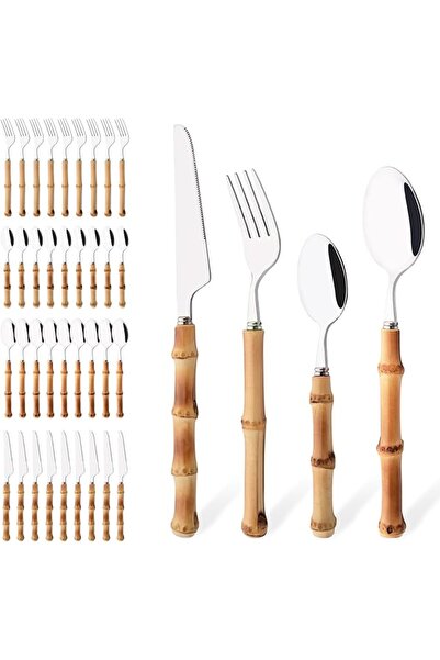 uniturcky Serving Spoon and Fork Set, 304 Stainless Steel Utensils with Natur...