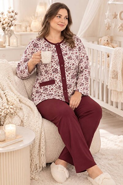 Kadın Önden Düğmeli %100 Cotton Pamuklu Pijama Takımı - Anne / Lohusa / Çeyiz Ev Giyimi