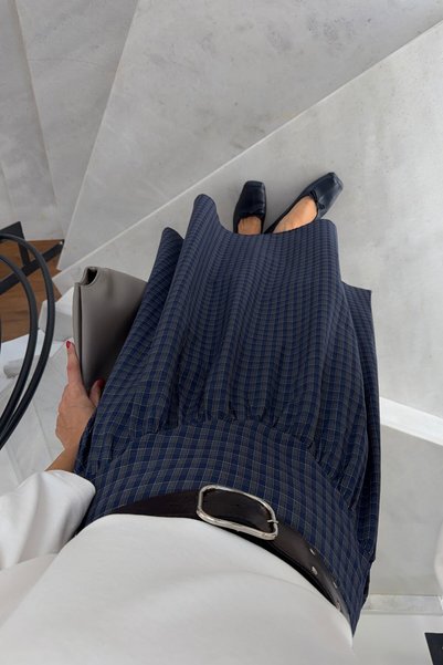 HAZELANNA Blue Plaid Patterned Belted Skirt