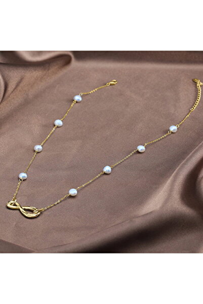 Be Special Colier din argint 925 placat cu aur de 14K cu perle IUBIRE INFINITĂ 45 cm