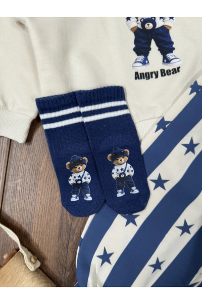 Bolly Baby Socks with Star Teddy Bear and Cute Crab Print, Wide Fit, Seasonal 4-Piece Set for Baby Boy