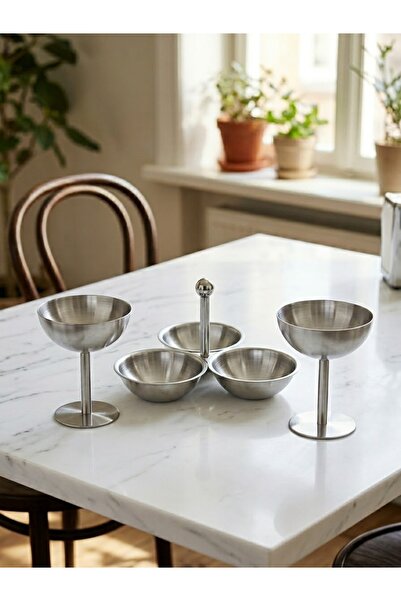 Maglor Premium 304 Quality 18/10 - 1 Piece 3-Compartment Snack Bowl and 2 Ice...