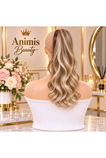 animis beauty Extensie de coadă de cal blondă cu șuvițe, ondulată, cu cărare ...