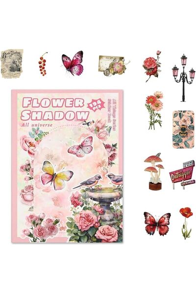 GENERAL Vintage Flower Sticker Book 20 Sheets, 194 Retro Floral, Butterfly & ...