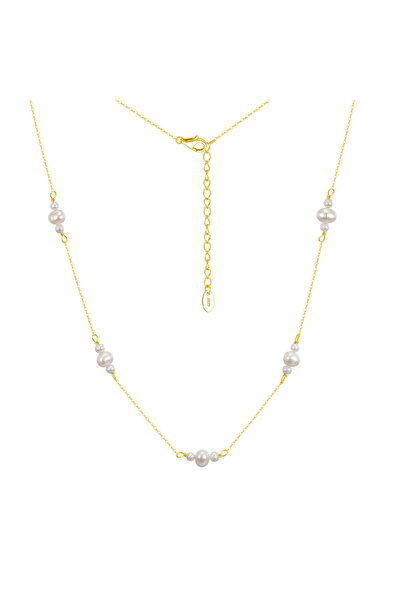 Be Special Colier din argint 925 placat cu aur de 14K cu perle, 45 cm