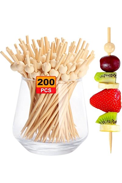 GENERAL 200 قطعة من أسياخ الخيزران للمقبلات، أسياخ خيزران خشبية كروية الشكل، ...