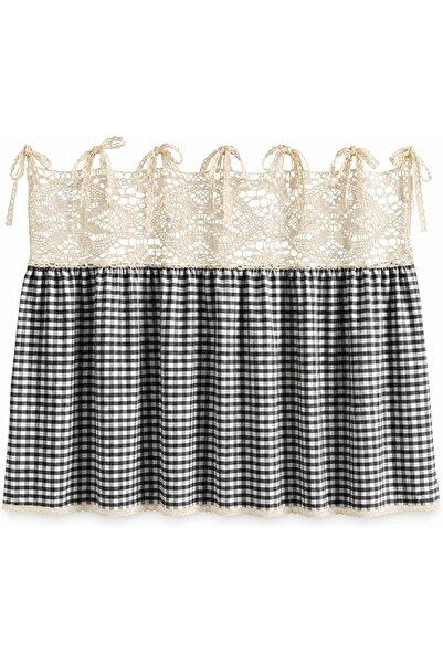 GENERAL Vintage Oven Curtain Skirt for Farmhouse Kitchen Decor, Check Decorat...