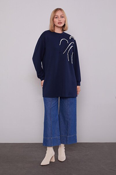 Levidor Pearl Detailed Sweatshirt Navy Blue