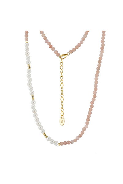 Be Special Colier din argint 925 placat cu aur de 14K, cu perle și opal, 45 cm
