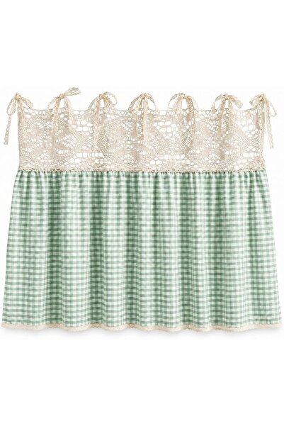 GENERAL Vintage Oven Curtain Skirt for Farmhouse Kitchen Decor, Check Decorat...