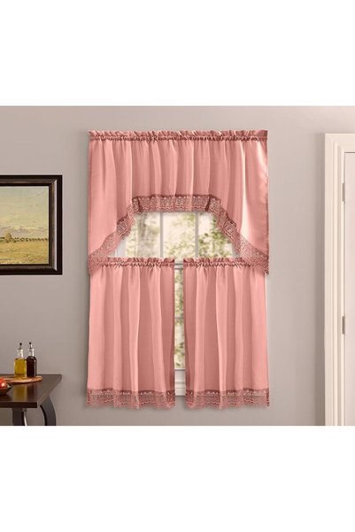 American Linen ستائر للمطبخ والحمام مع حافة مطرزة، ستائر دانتيل مطرزة الحواف. (