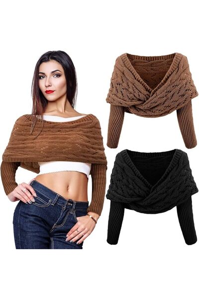 KASTWAVE 2 Pcs Women's Knitted Scarf with Sleeves, Sweater Shawl Wrap Shrug, ...
