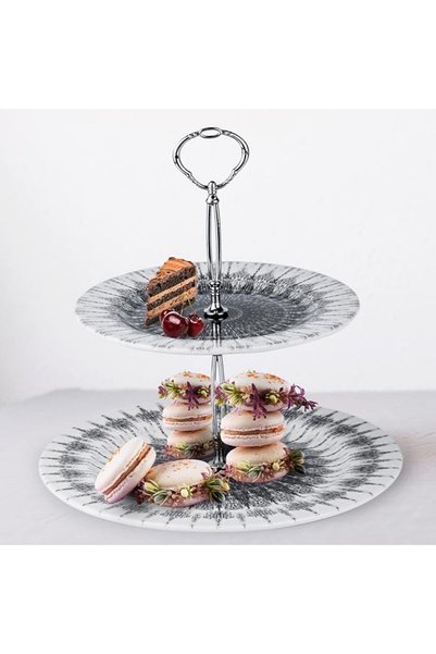 Edessa Cosmic Porcelain Ceramic 2 Tier Cake Stand - 20cm + 27cm - Elegant and...