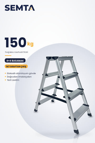 SEMTA Çift Çıkışlı Alüminyum Merdiven 4+4 Basamaklı 150 kg