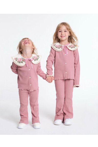 kokosh _ kidss burcu sapmaz Girl's Long-Sleeved Top and Bottom Set with Embroidered Collar
