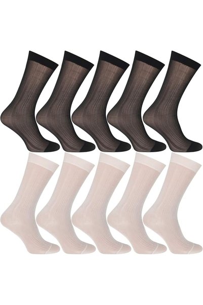 GENERAL 10 Pairs Mens Ultra Thin Dress Socks Silk Sheer Business Socks Soft N...