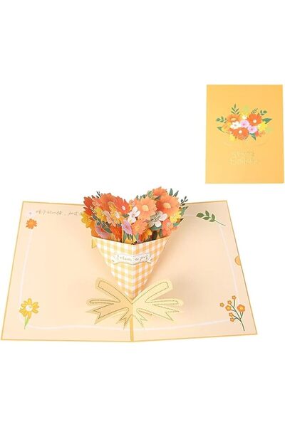 GENERAL Thank You Card, Paper Flower Bouquet Pop Up Greeting Card, 20x30cm Un...