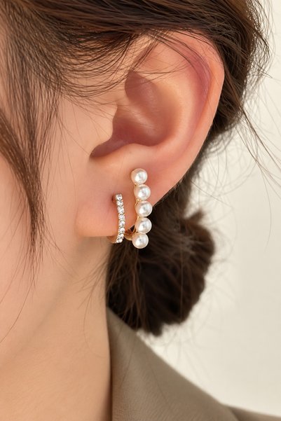 ATALYA ACCESSORY أقراط نسائية مزينة باللؤلؤ - أقراط نسائية أنيقة مرصعة بالأحجار