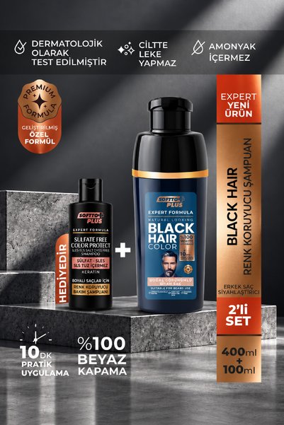 Softto Plus EXPERT SİYAH ERKEKLER İÇİN KREM BOYA 400 ML + EXPERT RENK KORUYUC...
