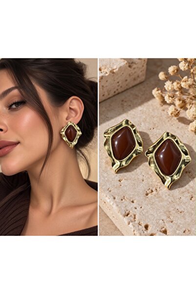 Baklava Dilimi Dövme Çerçeveli Vintage Küpe - 14K Gold Retro Statement Davet Küpesi