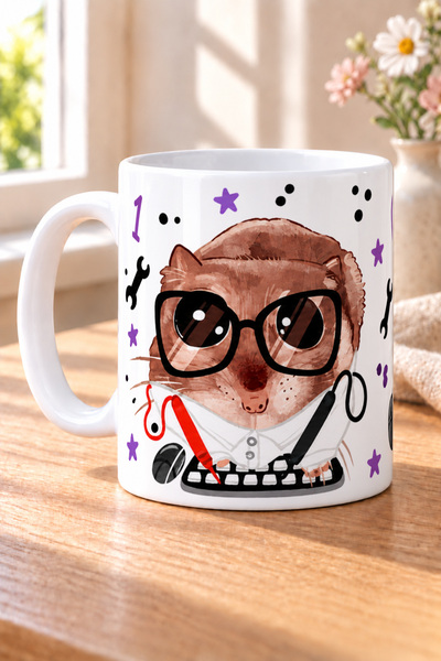Sad Üzgün Hamster - Meslek Bilgisayar Mühendisi - Lila Baskılı Beyaz Kupa