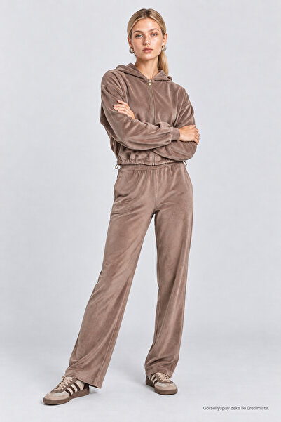 Lovelyİstanbul 3-Piece Velvet Textured Knitted Top and Bottom Set Lby0106 Vi̇zon