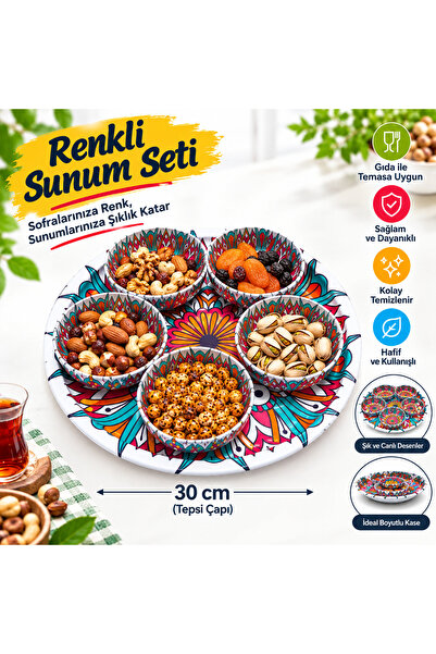 5DM Otantik Desenli 6 Parça Sunum Seti 5 Adet Çerezlik, Sosluk - 1 adet Oval ...