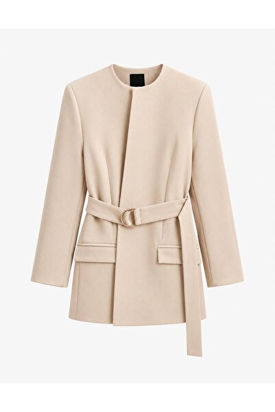 Moda Banuş Collarless Belted Jacket