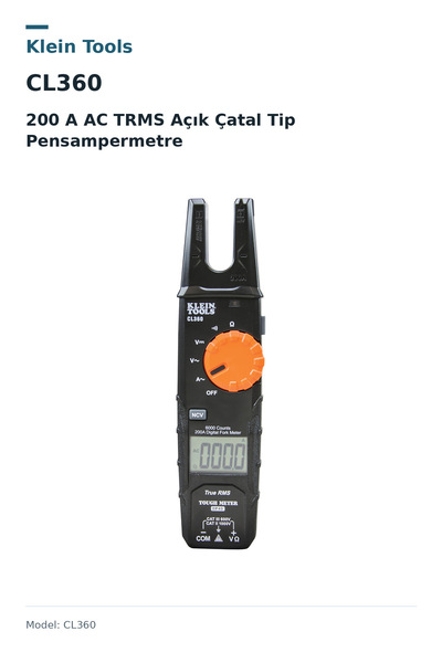 Klein Tools CL360 200 A AC TRMS Açık Çatal Tip Pensampermetre