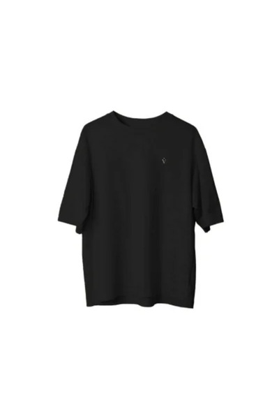 Signature Oversize Tişört Minimal Logo Premium Pamuk Siyah