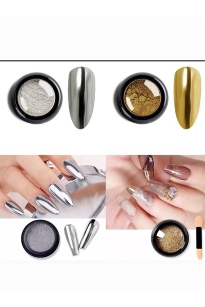 Genel Markalar 2'li Gold & Silver Krom Toz Seti ,metalik ayna efektli krom tı...