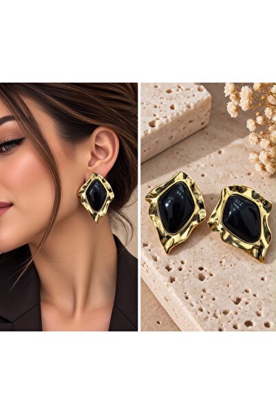 Baklava Dilimi Dövme Çerçeveli Vintage Küpe - 14K Gold Retro Statement Davet Küpesi