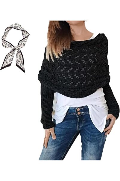 GENERAL Knitted Cable Wrap & Scarf with Sleeves - Fall Shawl for Women
