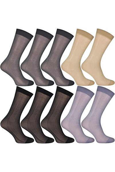 GENERAL 10 Pairs Mens Ultra Thin Dress Socks Silk Sheer Business Socks Soft N...