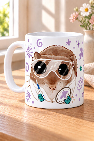 Mor Mürekkep Sad Üzgün Hamster - Meslek Biyolog - Lila Baskılı Beyaz Kupa