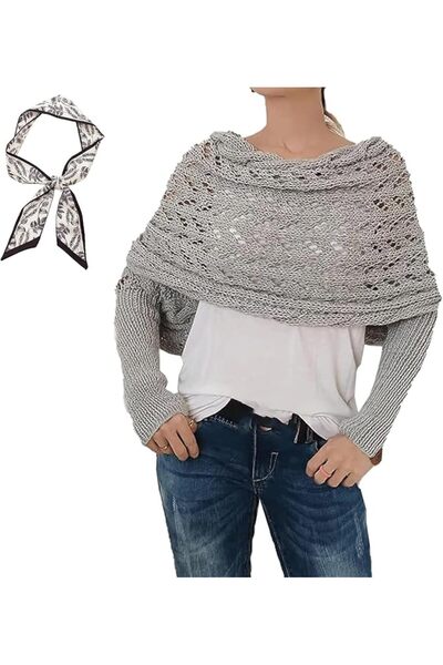 GENERAL Knitted Cable Wrap & Scarf with Sleeves - Fall Shawl for Women