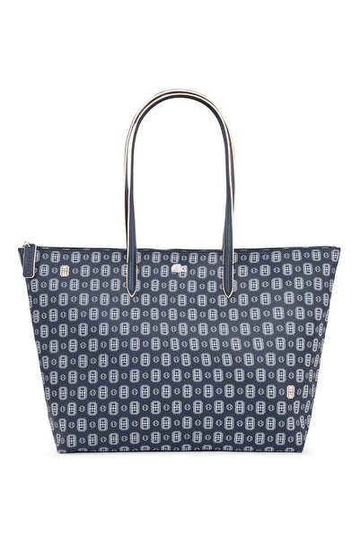 Lacoste Large L.12.12 Patterned Navy Blue Women's Shoulder Bag